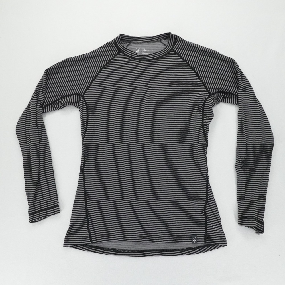 Ibex Pro Tech Crew Mens Small Gray Merino Wool Base Layer Striped Thermal